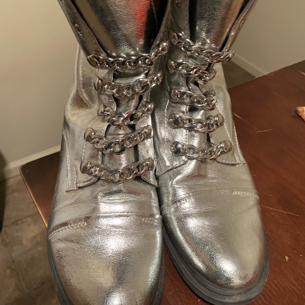 Silver utility boots size 10